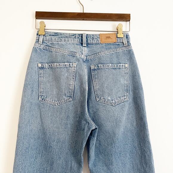 ZARA High Rise Distressed Rigid Straight Leg Jeans 2 - Picture 7 of 10